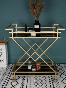 Moderne gouden ijzeren hotel trolley serveerwagen met mobiel sideboardkastje voor commercieel gebruik - Product Image 2