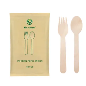 Eco-friendly Degradable High Quality Factory Price Display Box Includes Disposable Forks Spoon Knife Wooden Cutlery