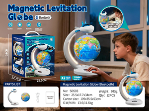 Globe terrestre flottant à lévitation magnétique en plastique MILI avec haut-parleur, lumière LED, horloge rotative à 360°, carte du monde éducative, géographie - Product Image 6