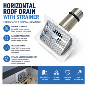 PENNROOF PENNFALL-S Premium – Siphon d'évacuation latérale mural moderne en acier inoxydable pour eaux <span class=keywords><strong>de</strong></span> <span class=keywords><strong>pluie</strong></span>, durable et haute résistance pour bâtiments - Product Image 1
