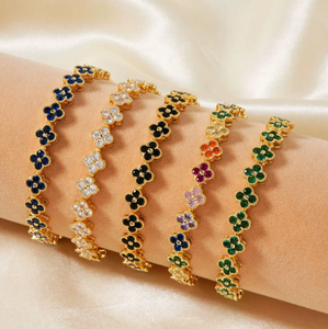 Joyería de Pulsera de Tenis para Mujer Personalizada con Trébol Arcoíris de Circonita Cúbica CZ Calidad 5A Chapada en Oro de 14K y 18K - Product Image 1