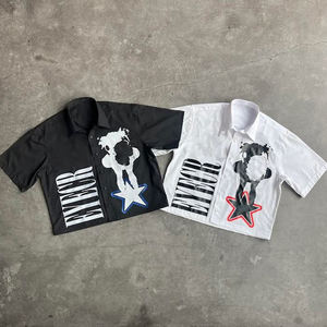 Chemise pour homme à col montant boutonné, imprimé numérique, surdimensionnée, respirante, 100% coton, tissu tricoté, style streetwear, 200 grammes - Product Image 1