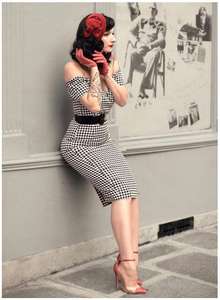 Robe fourreau crayon à col cœur et épaules dénudées, style <span class=keywords><strong>vintage</strong></span> des années <span class=keywords><strong>50</strong></span>, à motif pied-de-poule, pour femmes - Product Image 6