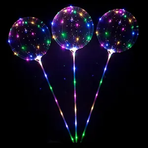 स्पष्ट पारदर्शी बैलोन अंधेरे में चमक Globos चमकती चमकदार प्रकाश अप बुलबुला छड़ी के साथ स्ट्रिंग बोबो गुब्बारे का नेतृत्व किया