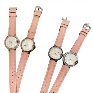 Round Diamond Bezel Quartz <b>Watch</b> with Pink Leather Strap for Women Elegant Casual Wristwatch Cartieres - Product Image 1