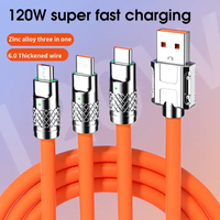 Cable de Carga Rápida 3 en 1 de 120w, Cable USB a Tipo C Micro 6A, Cable de Datos de Carga Rápida de Silicona