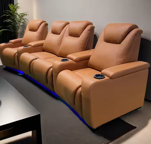 Cómodos Asientos de Cine con Reposacabezas de Cuero y Portavasos, Color Negro, Sofá Reclinable Eléctrico, Sofá Extensible Eléctrico para Sala de Estar - Product Image 5