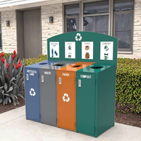 Poubelle moderne à 4 compartiments Poubelle de recyclage pour l'extérieur Poubelle en acier galvanisé Poubelle de classification à toit ouvert