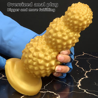 Plug anal extra large en silicone doré avec ventouse, perles de traction filetées, perles de traction Octopus, gros godemiché HMGJ2209