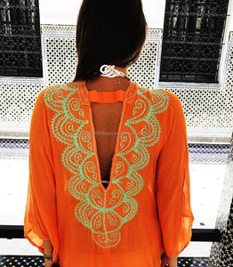 Orange & Neon Moroccan Nữ Hoàng Vô Cùng Tâng Bốc Và Đáng Ngạc Nhiên Thoải Mái Kaftan Phụ Nữ Bãi Biển Mặc Bìa Up Boho Chic Poncho - Product Image 3
