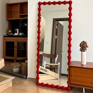 Miroir pleine longueur sur pied avec cadre perlé à bulles et bordure 3D <span class=keywords><strong>de</strong></span> boules rouges pour chambre à coucher et décoration intérieure, vente en gros - Product Image 1