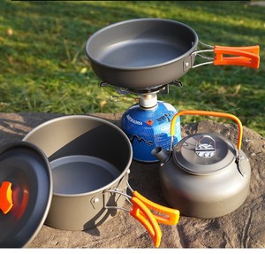 Ensemble de cuisine de camping en aluminium, vaisselle portable d'extérieur, kit de cuisson, poêle, bol, bouilloire, équipement de randonnée, barbecue, pique-nique - Product Image 5