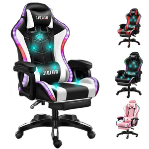 Grosir Murah Kursi Permainan Komputer Pijat Kulit Pu Lipat Silla Gamer Balap Rgb Kursi Gaming dengan Lampu dan Speaker