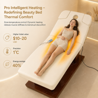 Table de massage électrique professionnelle haut de gamme avec dossier réglable, cadre en bois et chauffage, idéale pour hôtels, salons et centres de bien-être