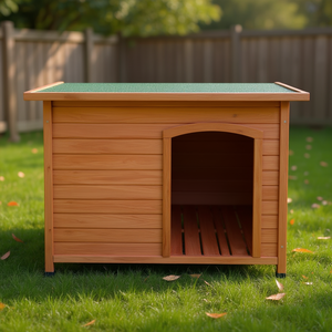 Nichoir pour chien en bois imperméable, couleur naturelle, grande taille, abri extérieur pour animaux de compagnie, style classique, forme rectangulaire - Product Image 2