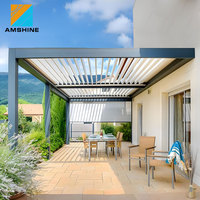 Gazebo Bioclimático de Aluminio de Lujo con Techo de Láminas Motorizadas, Pérgola Impermeable para Jardín, Balcón, Patio Trasero