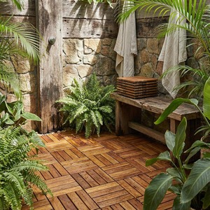 Dalles de terrasse en <span class=keywords><strong>bois</strong></span> d'acacia emboîtables, jardin, balcon, bord de <span class=keywords><strong>piscine</strong></span>, finition naturelle, utilisation toutes saisons, <span class=keywords><strong>bois</strong></span> naturel - Product Image 5