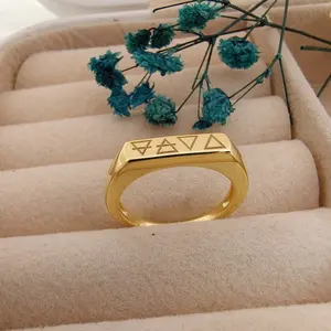 批发4元素时尚戒指黄金18k不锈钢地球空气水火符号冥想占星术女性珠宝戒指
