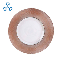 Vente en gros de verre en cristal sans plomb de couleur personnalisée avec bordure rose dorée et argentée pour restaurant, plaque de présentation classique pour mariage de 13 pouces