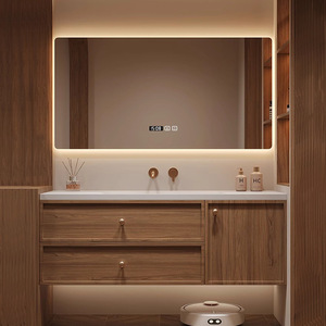 Nouvelle armoire de salle de bain en bois massif avec vasque intégrée en ardoise courbée à chaud - Product Image 6