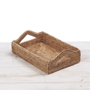 Plateau de service rond en rotin tissé à la main du Vietnam, panier de rangement vintage avec poignée, écologique et durable, couleur et taille personnalisables - Product Image 4