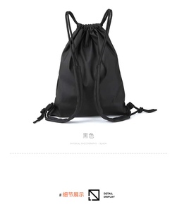 Trend Eco-Friendly Fashion Drawstring <b>Backpack</b> Unisex Polyester Gym Bag Minimalist <b>Black</b> Logo Print Convenient Lightweight - Product Image 4
