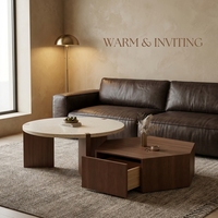 Table à thé minimaliste italienne, table à thé circulaire en bois fumé importé, créative pour salon et usage domestique