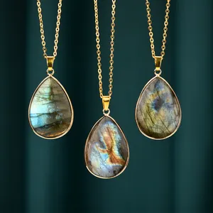 18 Karat Goldkette Blue Flash Labradorite Anhänger Hochwertige Labradorite Drop Halskette für Frauen