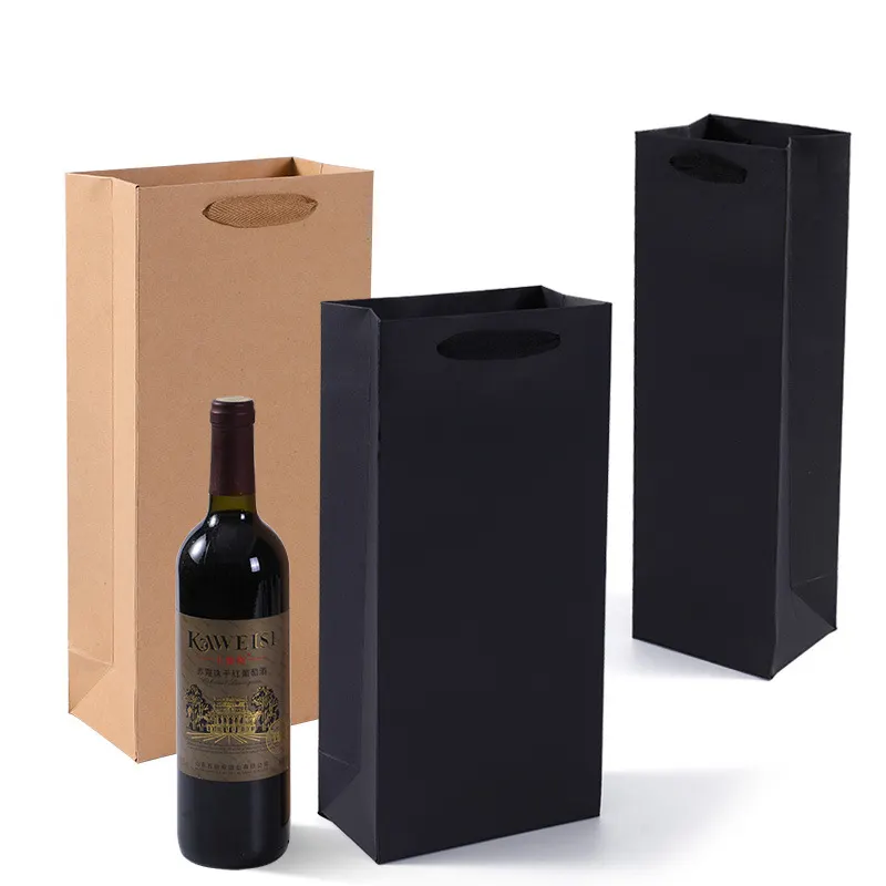 Logo kustom kualitas tinggi kertas Kraft kustom botol anggur kemasan hadiah tas kertas tas pembawa hadiah