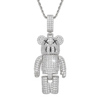 Collier pendentif petit ours BES, poupée de dessin animé, laiton plaqué or, serti de CZ, style hip-hop, avec chaîne en corde pour couples