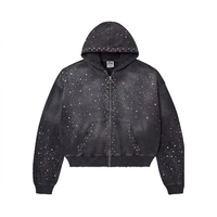Vente en gros OEM Sweat à capuche zippé en coton Streetwear Oversize Clouté Motif Étoile Galaxie Délavé Vintage Style Grunge
