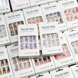 Nouvelles tendances : Faux ongles à presser personnalisés, longs, forme cercueil carrée, style French blanc papillon, en acrylique ABS - Product Image 1