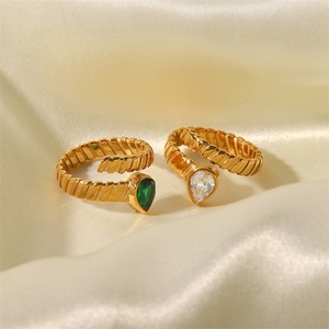 New Arrival Gold Plated Adjustable <b>Ring</b> Stainless Steel Waterdrop Zircon <b>Ring</b> - Product Image 3
