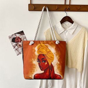 Wholesale USA MAIRUN African Black Girl Fashion Solid Shoulder <b>Handbags</b> Custom Logo Open Closure <b>Big</b> Canvas Tote Bag Rope Handle - Product Image 4