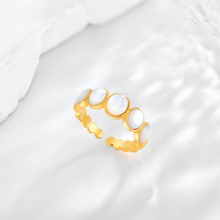 Bijoux fins pour femmes, anneaux en argent sterling S925 plaqués or pour femmes, anneaux ouverts ajustables tendance en forme de cercle de coquillages opales