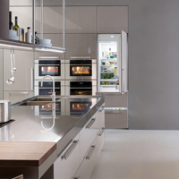 Meubles de cuisine modernes et écologiques en acier inoxydable durable, sur mesure, avec finition laquée, robinet, charnières et évier intégrés