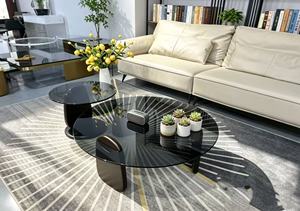 Modern <b>Nesting</b> <b>Coffee</b> <b>Table</b> Set <b>Round</b> Tempered Glass Top Metal Frame Contemporary Living Room Furniture - Product Image 3
