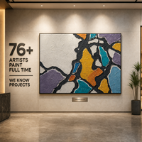 Peinture à l'huile texturée en bas-relief avec fragments de vitraux colorés, cadre doré, art mural pour hall d'hôtel, réception, personnalisable, vente en gros, OEM