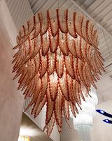 Lustre vintage en verre de Murano rouge transparent italien, forme de feuille, lampe en verre