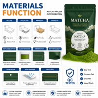 Sachet hermétique pour matcha, haute protection contre l'humidité et l'oxygène, en aluminium, avec fermeture éclair, imprimé sur mesure pour aliments