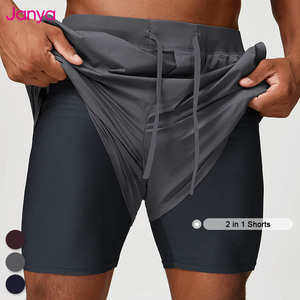 Celana Pendek Olahraga Pria Janya Summer, Bahan Bernapas untuk Latihan Gym, Atletik, Lari, Pantai, Motif Polos 2-in-1, Celana Fitness - Product Image 3