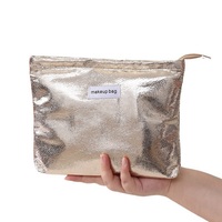 Bon marché, pochette de rangement pour maquillage à paillettes simples et brillantes, sacs de maquillage et de cosmétique de voyage personnalisables, sacs en cuir Pu métallisé à la mode