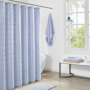 <span class=keywords><strong>Rideau</strong></span> de salle de bain bleu clair à pois floqués, rideaux de <span class=keywords><strong>douche</strong></span> en <span class=keywords><strong>tissu</strong></span> polyester jacquard pour salle de bain, hydrofuges, fournisseur OEM - Product Image 2