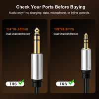 Kabel XLR 3.5mm ke 6.35mm, 6.35 1/4" ke 3.5 1/8" Male TRS dengan selubung PVC untuk Mikrofon