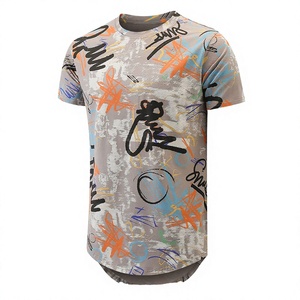 เสื้อยืดคอกลมแขนสั้นผู้ชาย ลายกราฟฟิตีเพ้นท์มือ สไตล์สตรีท ผ้าถัก ทรงปกติ ยาว - Product Image 1