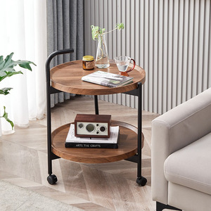 Wood Coffee <b>Table</b> With <b>Wheels</b> Round Modern Side <b>Table</b> <b>For</b> Living Room Sofa Tray <b>Table</b> Mobile Small <b>Table</b> - Product Image 2