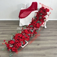 DKB 2m Guirlande de fleurs artificielles roses rouges pour table de mariage, rangée de fausses fleurs en soie pour allée de mariage, toile de fond, décoration d'événements et de fêtes