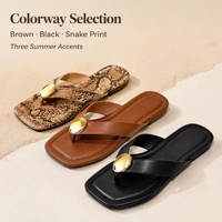 Sandales plates pour femmes, légères, style tongs, à enfiler, décontractées, à bout carré, style bohème, pour la plage, imprimé animal, chaussures d'été