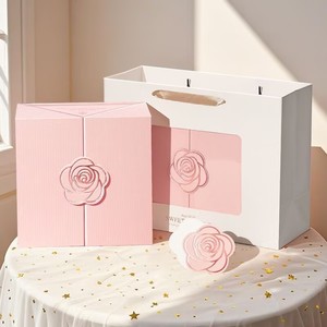 Caja de regalo magnética de doble puerta estilo Ins, con lámina dorada y rosa, caja de embalaje rígida de lujo para regalo de cumpleaños, San Valentín o boda. - Product Image 3