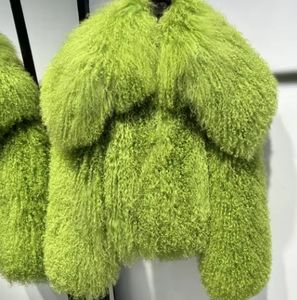 Giacca in <span class=keywords><strong>pelliccia</strong></span> di pecora marrone scuro 2025 invernale <span class=keywords><strong>con</strong></span> collo grande in vera <span class=keywords><strong>pelliccia</strong></span> Mongolia da donna - Product Image 4